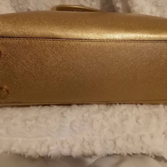 Michael Kors Kellen Medium Saffiano Leather Satchel Handbag Metallic Gold - Picture 6 of 11